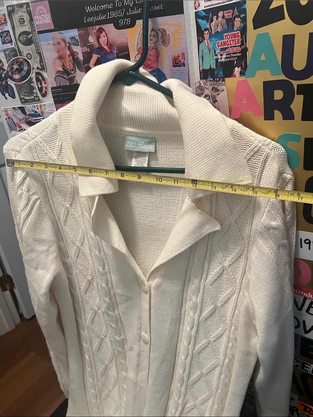 #3220*”15-20-42”Cozy Cream Cable-Front Long Cardigan with Fold-Over Collar - Picture 5 of 17